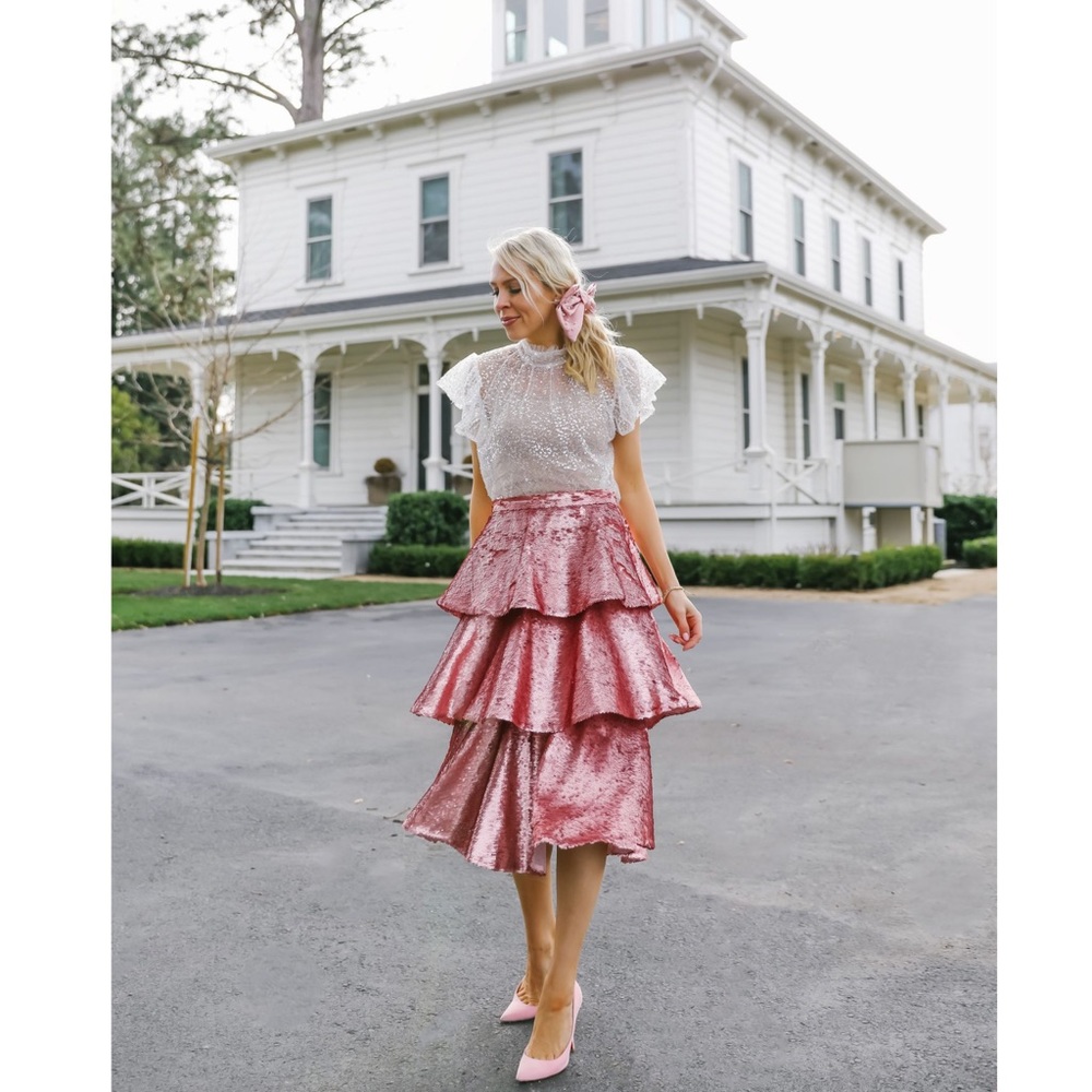 Rachel Parcell Pink Sequin Tiered Midi - Picture 9 of 17